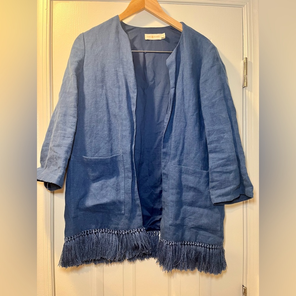 Tory Burch Emily Linen Fringe Jacket